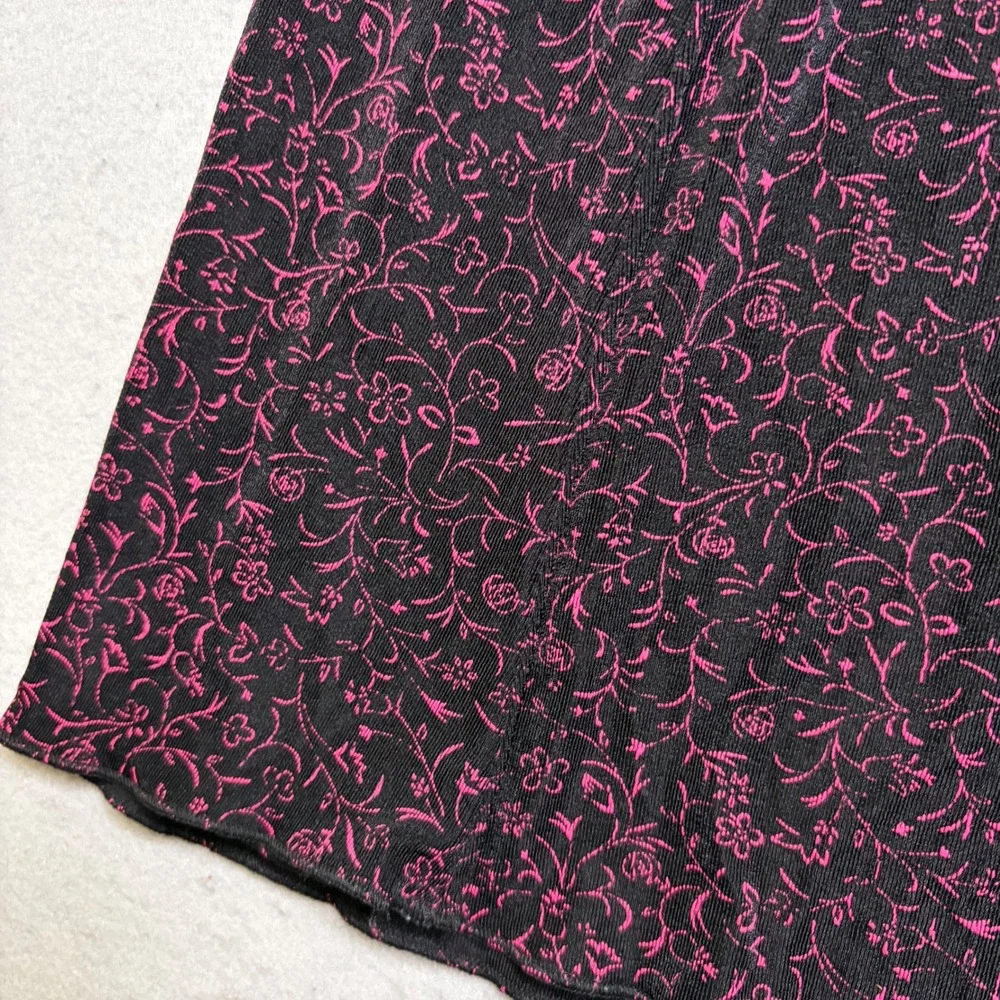 Briggs New York Skirt Womens L Black Pink Floral Y2K Midi Stretchy Made in USA